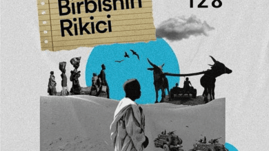 Collage of African rural life with text "Birbishin Rikici" and "Episode 128" by HumAngle, featuring people, animals, and vehicles.
